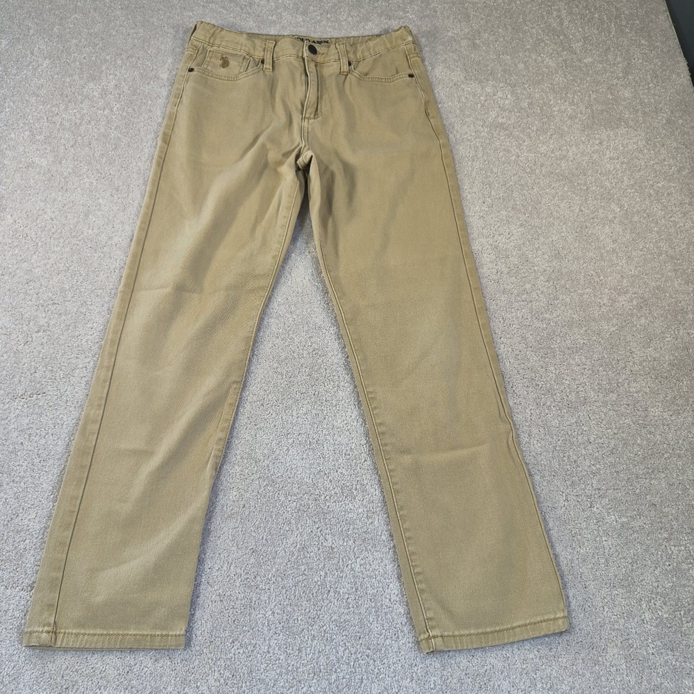 US Polo Assn Boys Khaki Chino Pants Size 16 Tan Straight Leg Stretch Casual